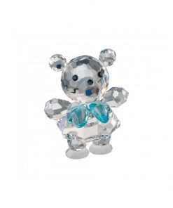 Baby bjørn i tjekkisk krystal med blå sløjfe