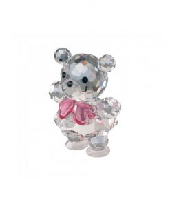 Lille bjørn i tjekkisk krystal med lyserød sløjfe