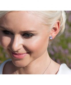 Alternative view of Sølv øreringe HARMONI med sommerfugle i rhodineret sølv og facetslæbet tjekkisk krystalsten