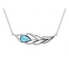 Penna sølvhalskæde symboliserer en påfugl med motiv af påfuglfjer i sølv med en central agua blå sten