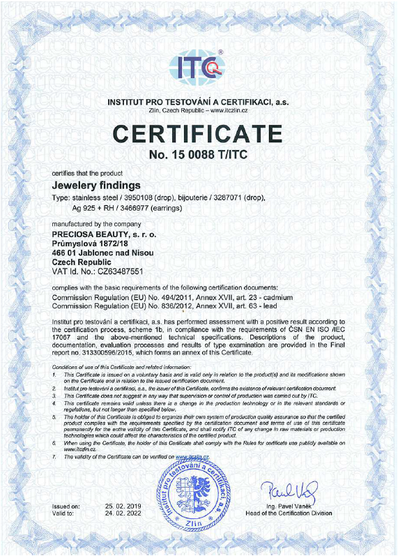Dokumentation fra producenter Materiale og kvalitets certifikat