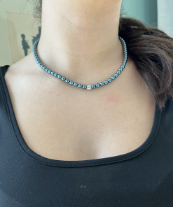 Alternative view of VELVET PEARL perle halskæde med krystal sten (Blå metallic)