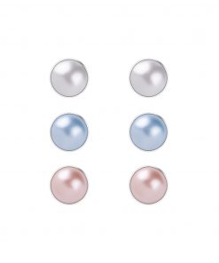 3x ørrestikker set, rød, blå og hvid - voks perler