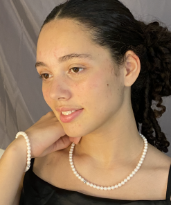 Alternative view of VELVET PEARL perle halskæde med krystal sten (Hvid)